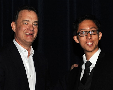 Tom Hanks with "How to Save a Life" director Joe Sill.